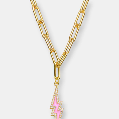 Rachel Glauber 14k Gold Plated Cubic Zirconia Charm Necklace In Pink