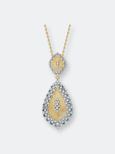 Rachel Glauber Rhodium And 14k Gold Plated Cubic Zirconia Pendant Necklace In Two-tone
