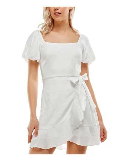Trixxi Juniors Womens Faux-wrap Short Mini Dress In White