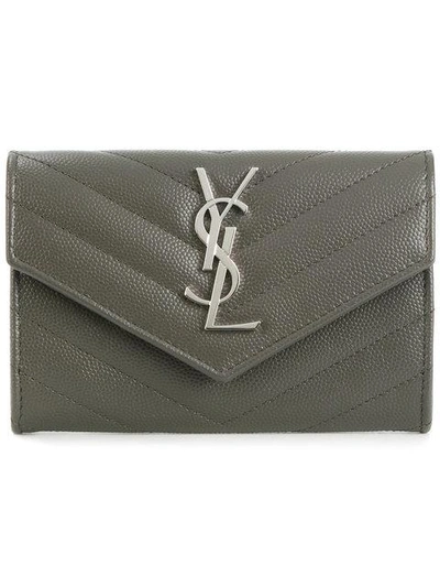 Saint Laurent Quilted Wallet In Grey