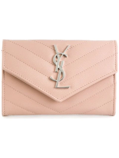 Saint Laurent Monogram Quilted Wallet In Pink