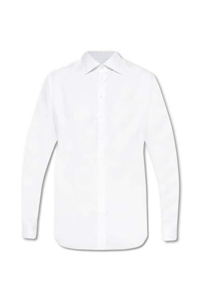 Giorgio Armani Long-sleeved Cotton Shirt In Blue
