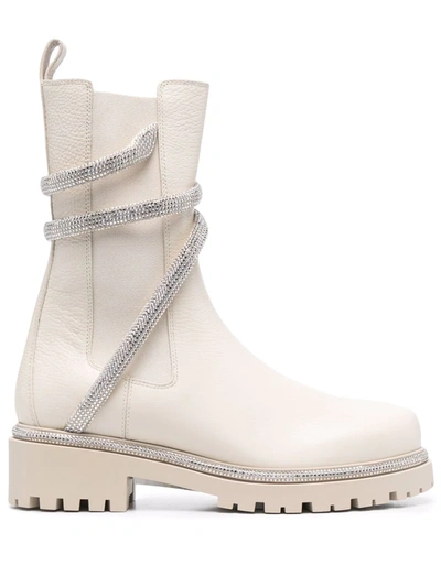 René Caovilla Crystal Embellished Boots In Nude