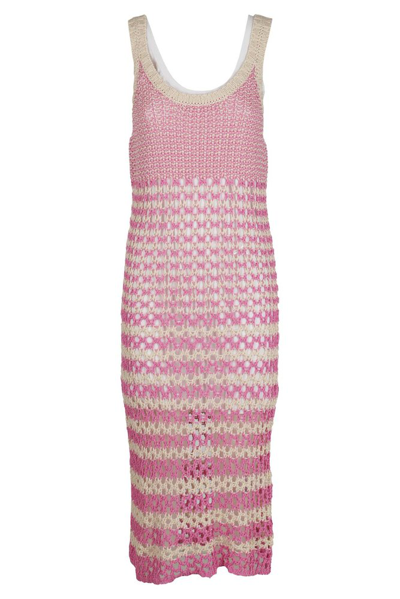 Red Valentino Redvalentino Striped Crochet Knitted Dress In Nude