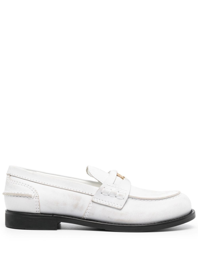 Miu Miu Patent Leather Penny Loafers In Bianco