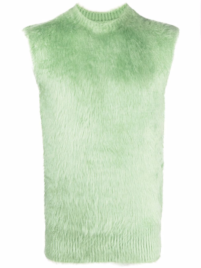Jil Sander Silk Faux Fur Jumper Waistcoat In Green