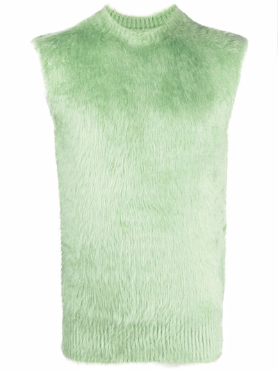 Jil Sander Silk Faux Fur Sweater Vest In Green