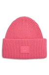 Acne Studios Pansy Face Patch Rib Wool Beanie In Bubblegum Pink