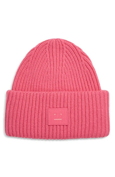 Acne Studios Pansy Face Patch Rib Wool Beanie In Bubblegum Pink