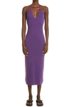 Khaite Georgia Stripe Cross Back Cashmere Sweater Dress In Grape