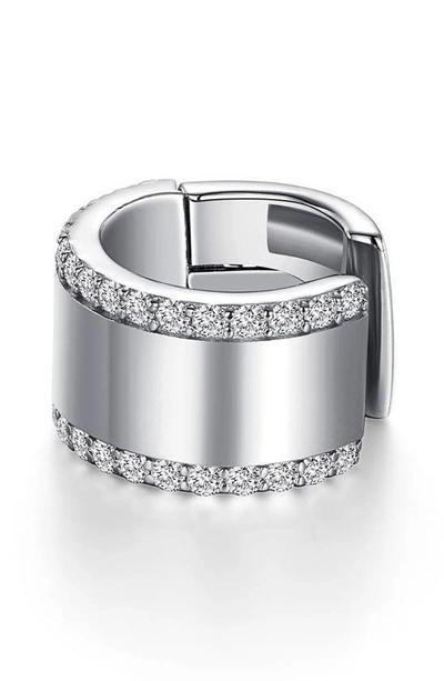 Lafonn Single Polished Pavé Simulated Diamond Ear Cuff In Silver