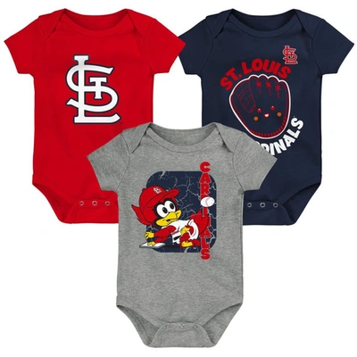 Outerstuff Babies' Newborn And Infant Boys And Girls Red, Navy, Gray St. Louis Cardinals Change Up 3-pack Bodysuit Set In Red,navy,gray