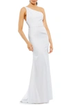 Ieena For Mac Duggal One Shoulder Jersey Mermaid Gown In White