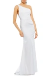 Mac Duggal One Shoulder Jersey Mermaid Gown In White