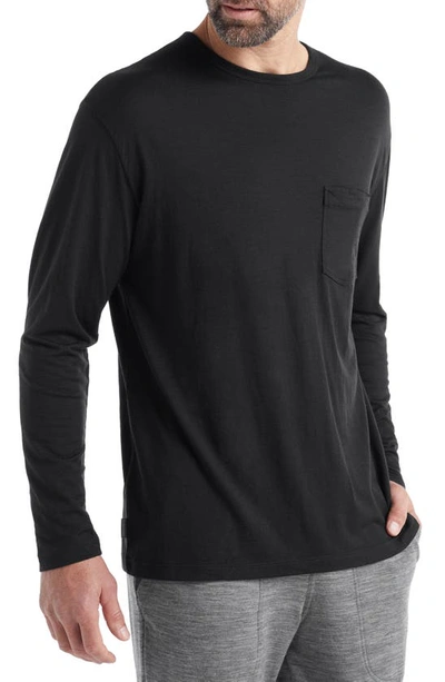 Icebreaker Granary Long Sleeve Merino Wool Pocket T-shirt In Black