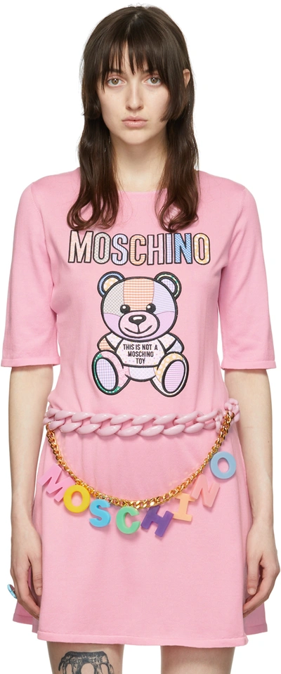 Moschino Women's Bijoux Medium Chain Link Logo Belt In Pink Multi