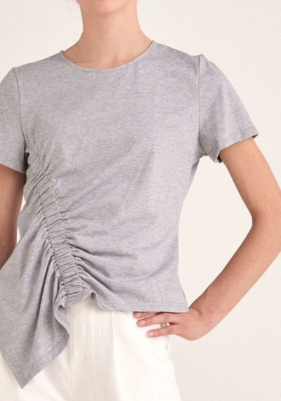 Paisie Ruched Short Sleeve Top In Grey