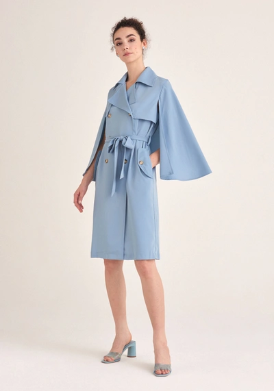 Paisie Cape Sleeve Trench Coat In Blue