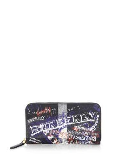 Burberry Doodle Print Coated Canvas Ziparound Wallet In Black