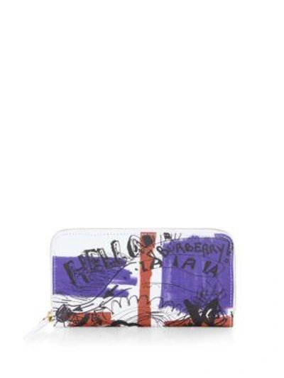 Burberry Doodle Print Coated Canvas Ziparound Wallet In Red/blue