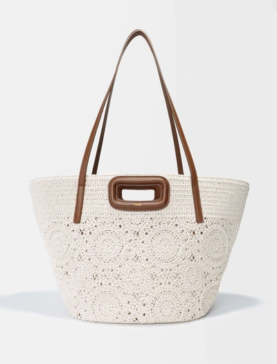 Maje Leather-trim Macramé Cotton Basket Bag In Tobacco | ModeSens