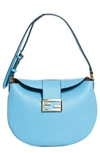 Fendi Small Croissant Leather Hobo In Cyber Blu Os