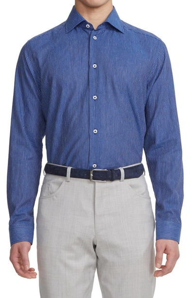 Jack Victor Abbott Linen Blend Button-up Shirt In Blue