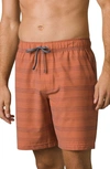 Prana Metric E-waist Recycled Polyester Blend Swim Trunks In Red Clay Stripe