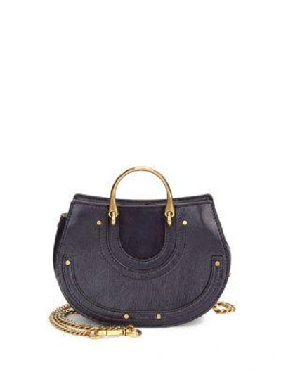 Chloé Pixie Mini Round Leather Shoulder Bag In Full Blue