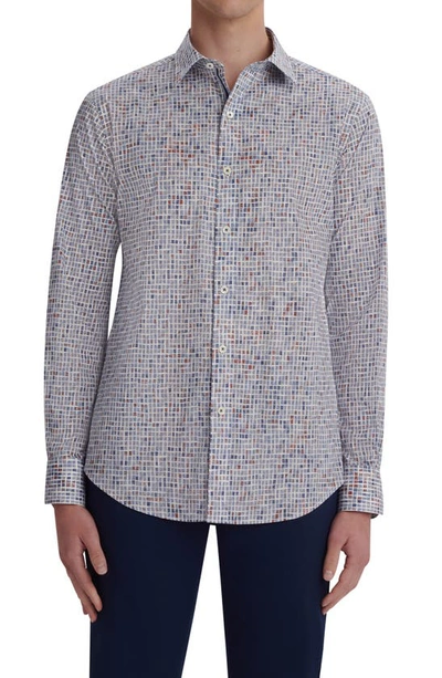 Bugatchi Classic Fit Mosaic Stretch Cotton Button-up Shirt In Cobalt