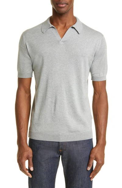 John Smedley Noah Johnny Collar Sweater Polo In Silver