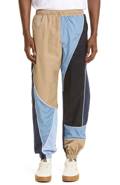Ahluwalia Mens Mel Patchwork Track Pants, Size Medium In Beige,blue