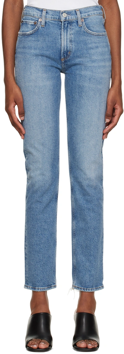 Agolde Lyle Slim-fit Low-rise Organic-cotton Stretch-denim Jeans In Blue