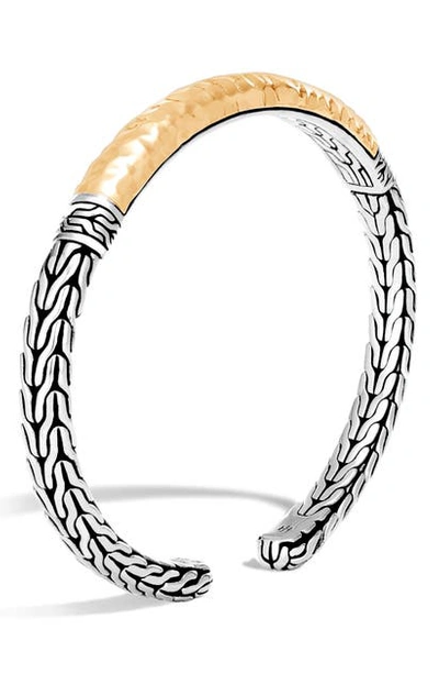 John Hardy 18k Yellow Gold & Sterling Silver Classic Chain Hammered Slim Flex Cuff Bracelet In Sterling Silver And 18k Gold