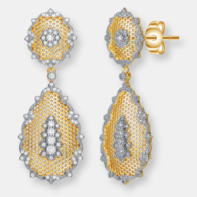 Rachel Glauber Rhodium And 14k Gold Plated Cubic Zirconia Drop Earrings In Two-tone