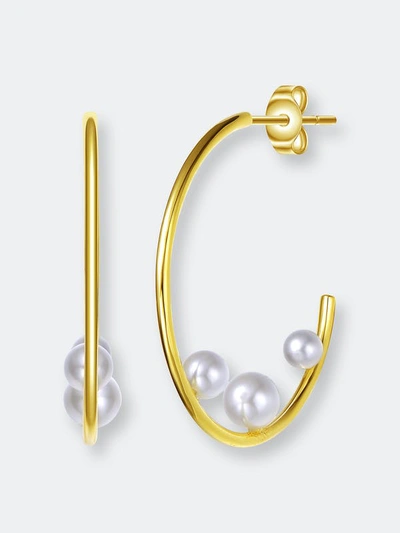 Rachel Glauber 14k Gold Plated Pearl Open Hoop In Gold-tone
