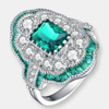 Genevive Sterling Silver Emerald Cubic Zirconia Pave Cocktail Ring