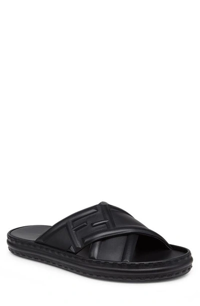 Fendi Men's Ff Crisscross Slide Sandals In Black