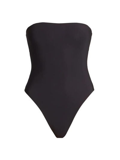Saint Laurent Convertible Shiny Jersey One-piece Swimsuit In Black