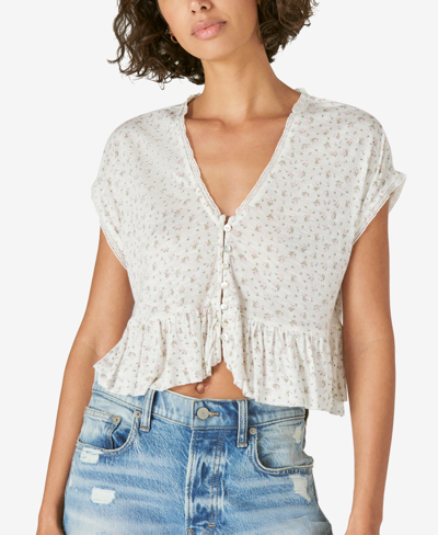 Lucky Brand Button-front Peplum Top In Cream Multi