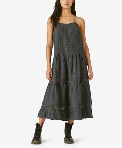 Lucky Brand Cotton Lace Sleeveless Midi Dress In Washed Black