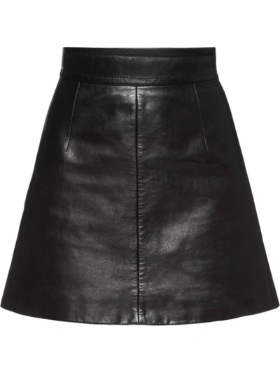 Miu Miu A-line Leather Skirt - Black