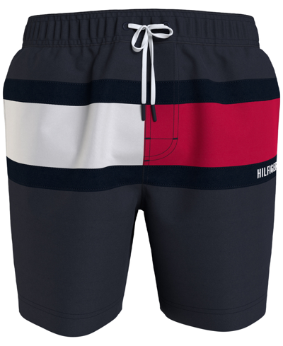 Tommy Hilfiger Men's Tommy Flag 5" Swim Trunks, Created For Macy's In Sky Captain