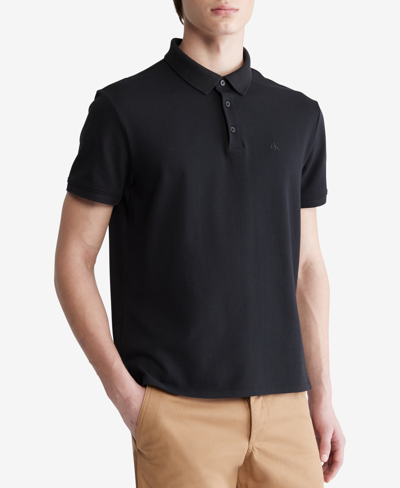 Calvin Klein Men's Regular-fit Smooth Cotton Monogram Logo Polo Shirt In Black Beauty