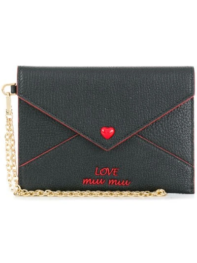 Miu Miu Love Embroidered Envelope Pouch In Black