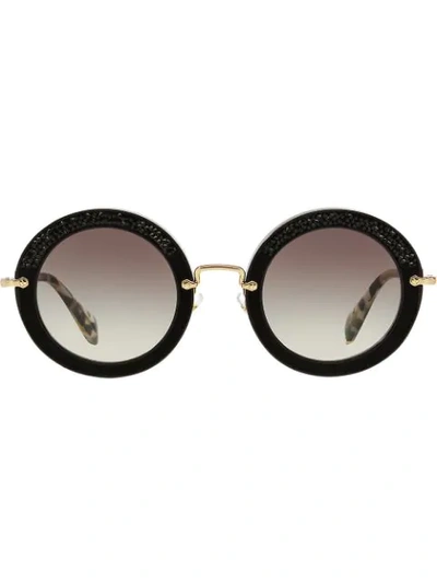 Miu Miu Embellished Circle Sunglasses In Black