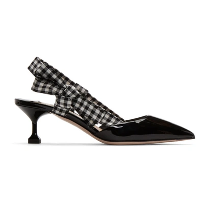 Miu Miu Patent-leather And Gingham Canvas Slingback Pumps In Black