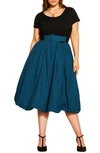 City Chic Paris Days Belted Midi Dress In Deep Teal