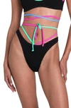 Bound By Bond-eye Serenity Strappy Bikini Bottoms In Black/ Multi