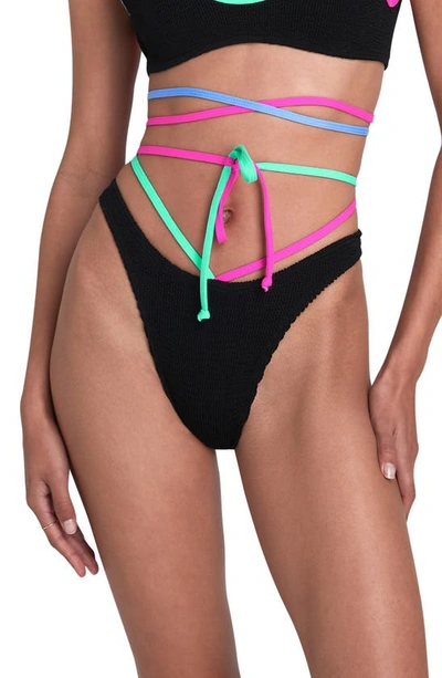 Bound By Bond-eye Serenity Strappy Bikini Bottoms In Black/ Multi